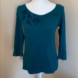 Jade Green 3/4 Sleeve Floral Detail Tee